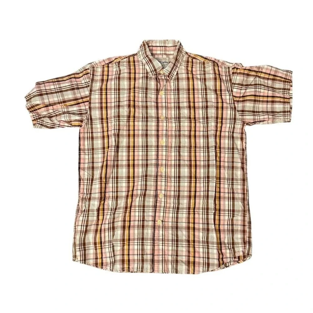 US Expedition Men's Plaid Short Sleeve‎ Shirt Size L Preppy vintage button up